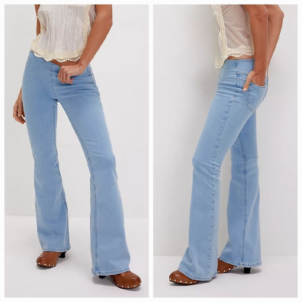 We The Free People Penny Pull On Flare Jeans Voyager Blue Small